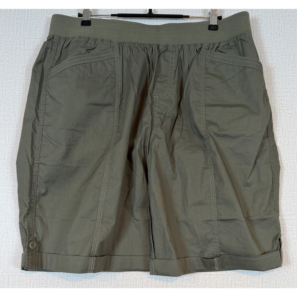 NWT Briggs Womens Green Utility Shorts •L• Elastic Waist Bermuda Gorpcore Cuffed